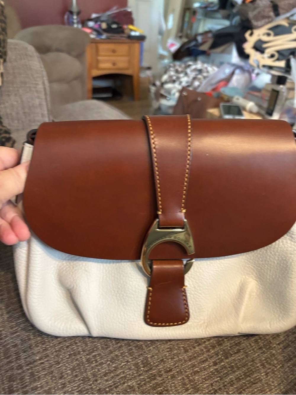Dooney & Bourke Brown and White Leather Two-Tone Shoulder Bag